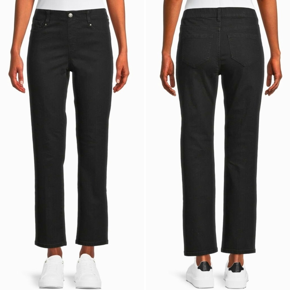 Time and Tru NWOT Black High Rise Straight Leg Jeans Women’s Size Large Petite - Picture 1 of 6